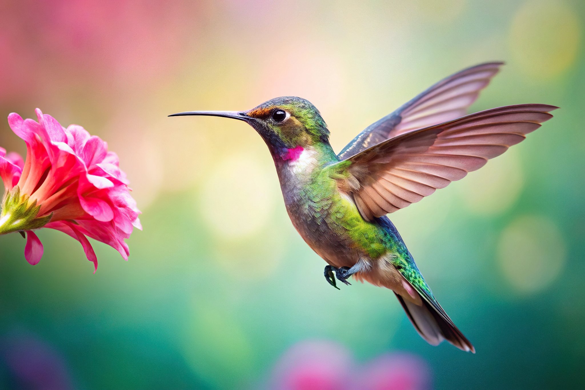 Hummingbird in flight — our practice symbol